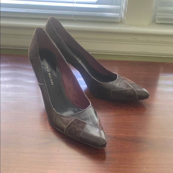 Antonio Melani Brown Leather Dress Heels - Picture 1 of 7